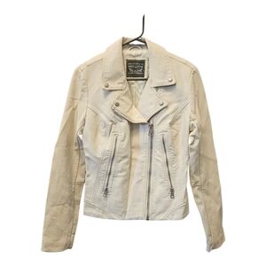 Levi’s Women’s Off-White Motorcycle Biker Moto Vegan Faux Leather Jacket Size S
